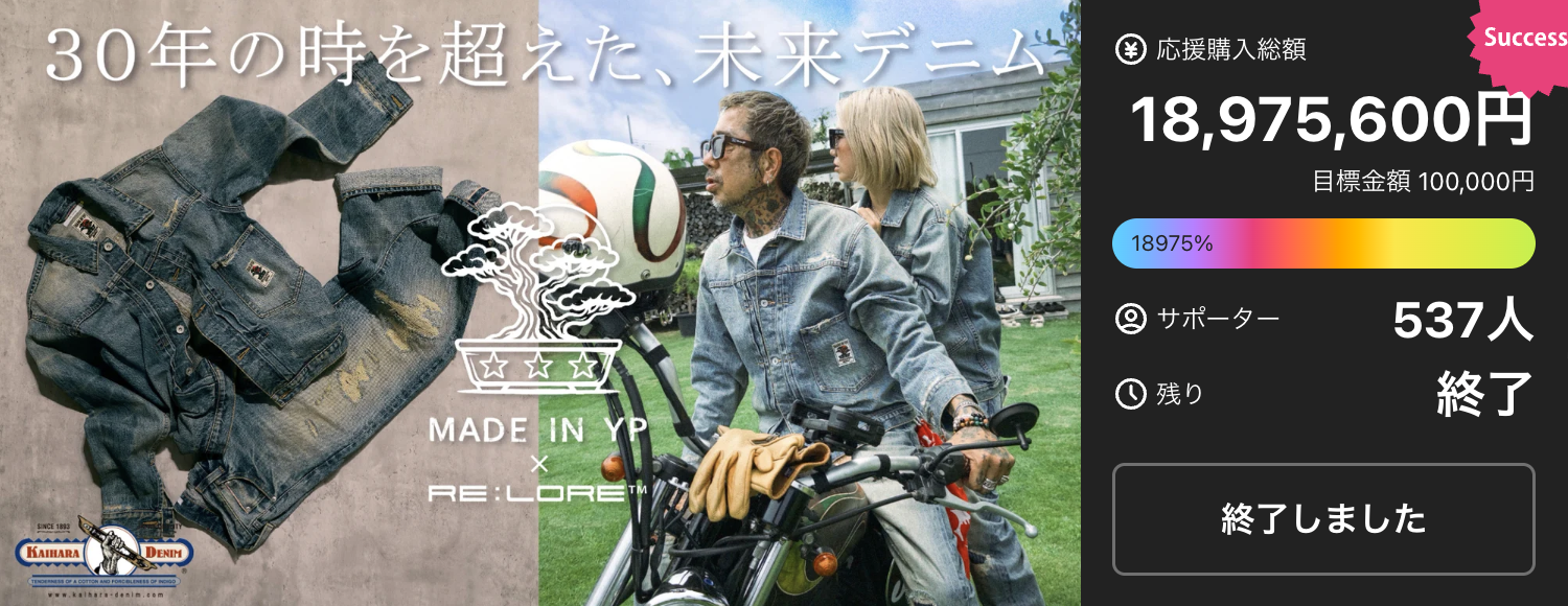 MADE IN YPヴィンテージデニムの応援購入実績 537人